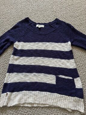 Olive & Oak Striped Navy and Cream Women's Lightweight Sweater